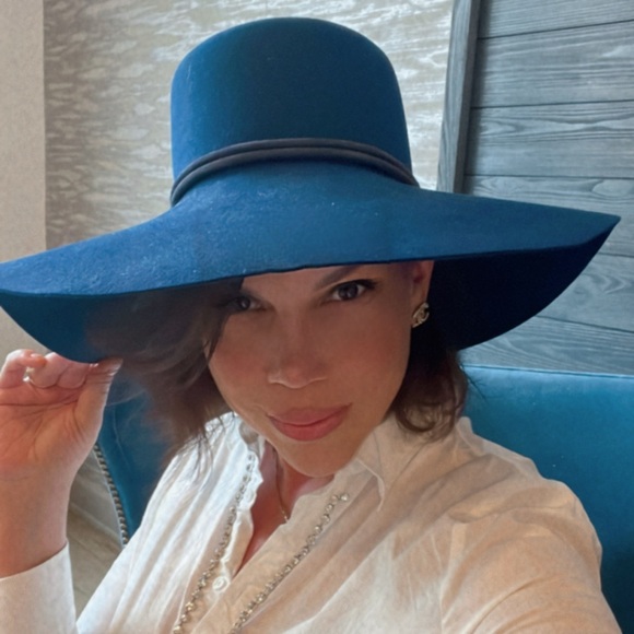 Hermes blue extra wide brim rope hat 100% rabbit hair felt 58CM - Picture 11 of 17